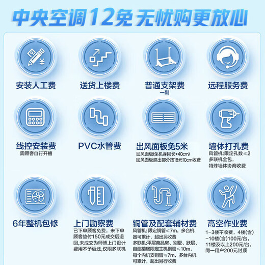 Oaks air conditioner 15% subsidy Home central air conditioner One to four 4 HP to three Frequency conversion Class 1 energy efficiency duct machine Embedded multi-split three bedrooms and one living room air conditioner Includes installation 5 HP One to four Upgraded model Three bedrooms and one living room 90~120