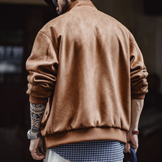 Madden Workwear Chaqueta Harrington G9 de gamuza retro americana para hombre, cuello alto suelto, chaqueta vintage para hombre, otoño, amarillo, marrón, ropa informal simple para hombre/Maillard XL No mezclar con ropa de colores claros