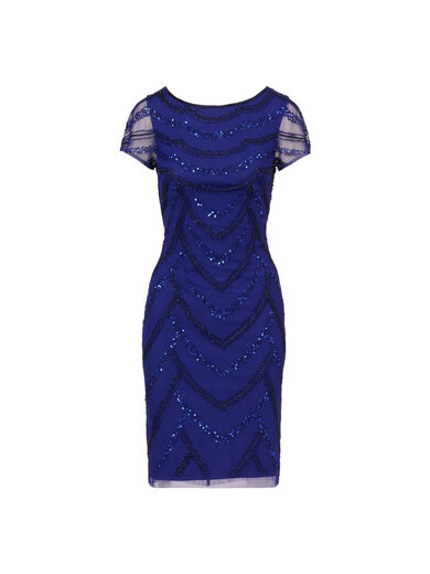 Adrianna Papell Women's Beaded Cocktail Dress Dark Blue Violet 12