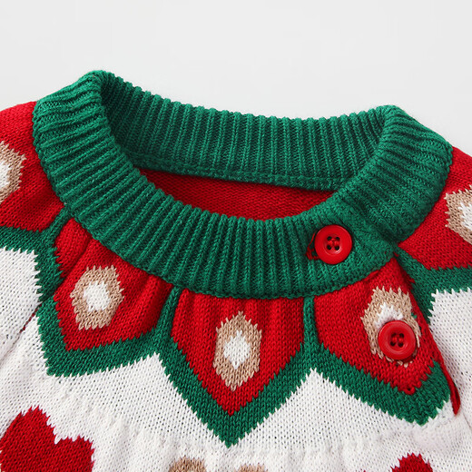 BORBOON B baby plus velvet knitted sweater baby boy jumpsuit autumn and winter small month old New Year's greetings clothes romper winter clothes for women red 7633 80cm