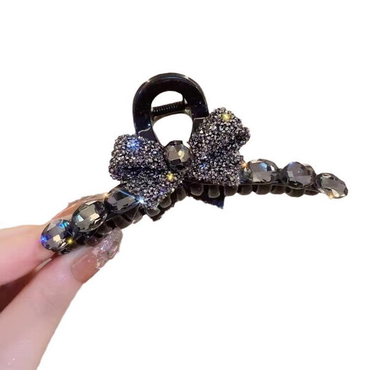 Full diamond bow tie clip, new high-end large-size hairpin, temperament clip for the back of women's head, black full diamond clip, 1 piece