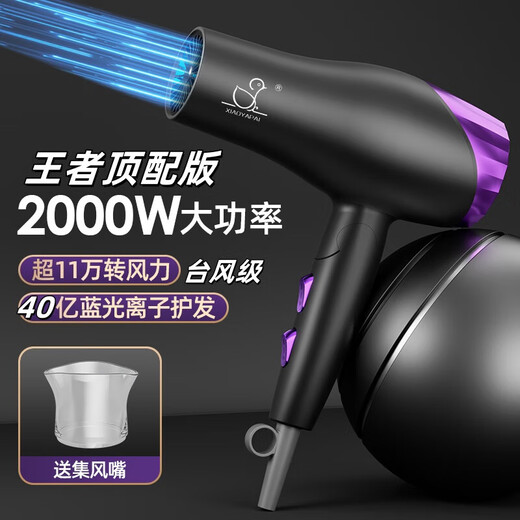 Xiaoya (XIAOYA) 2400W high-power hair salon hair dryer negative ion hair dryer blue light hair care folding hair dryer powerful high-speed large hair dryer King top version Honor Purple + 2000W + free air nozzle + foldable 4.5 billion blue light ion hair care typhoon-level wind movement
