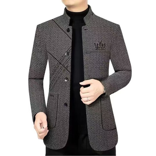 Shanshan (FIRS) 2025 New Autumn and Winter Jacket Men's Middle-aged Men's Business Casual Stand Collar Casual Jacket Men Spring and Autumn Single Layer Thin Velvet Black A-3215 3XL Recommended 145-160 Jin Jin equals 0.5 kg