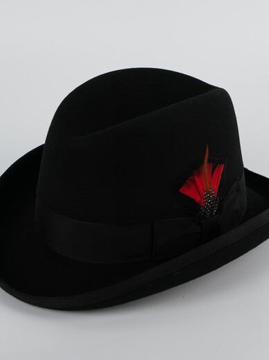 What a cool wool hat for men, Homburg hip-hop hat, British short-brimmed jazz hat, shaped felt hat, Godfather hat, black S (54-56cm)