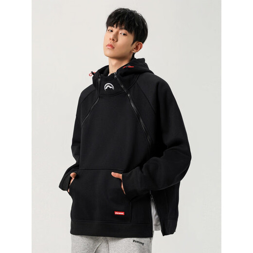 OEMG shark mouth zipper design hoodie sweatshirt men's autumn trendy brand pullover top loose jacket navy blue XL recommended 110-130Jin Jin equals 0.5 kg