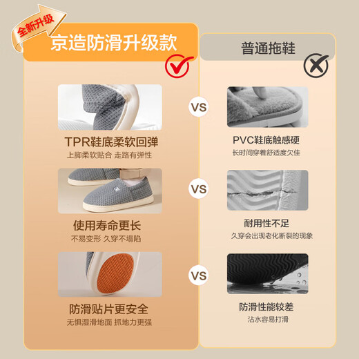 Made in Tokyo, thick-soled non-slip cotton slippers, men's autumn and winter slippers, indoor home wool slippers, warm all-inclusive, dark gray 44-45