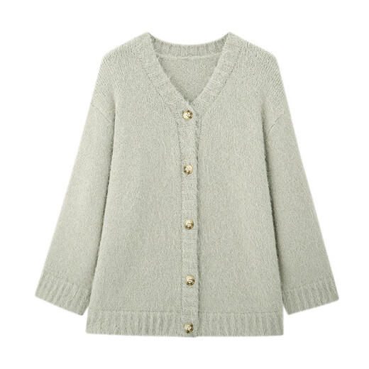Lu Qingyi Original Chenwai Wool Knitted Sweater Women's Autumn Lazy Wind Brushed Warm Loose V-neck Cardigan Bean Green (Second Batch) M Wear for Photos