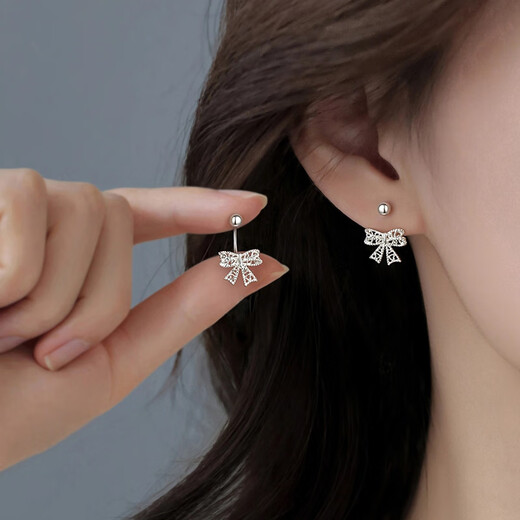沄汧999 sterling silver needle earrings earrings for women 2025 new birthday gift girls niche earrings jewelry accessories hollow bow hook earrings pair