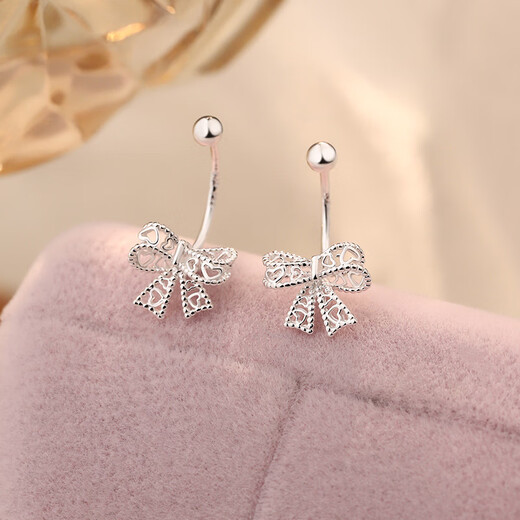 沄汧999 sterling silver needle earrings earrings for women 2025 new birthday gift girls niche earrings jewelry accessories hollow bow hook earrings pair