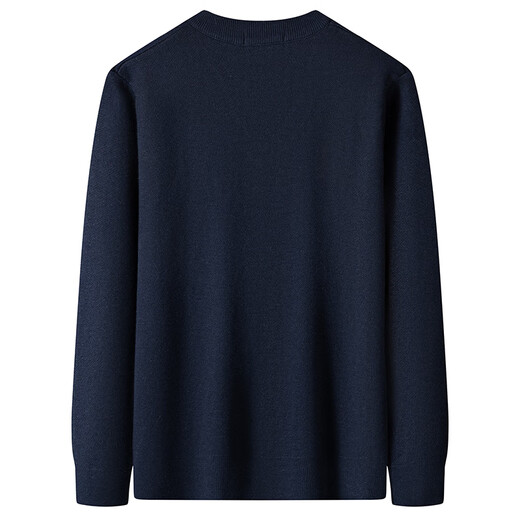 LIMENG Sweetheart Neck Pullover Medium Thick Knitwear Men's Large Size Solid Color Inner Warm Sweater Navy XL