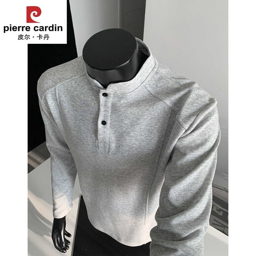 Pierre Cardin brand American Polo Henry shirt men's long-sleeved T-shirt spring and autumn trend cleanfit inner casual men's clothing base black upgraded model M 95 to 115 Jin Jin equals 0.5 kg can be worn