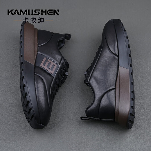 Camushen shoes men's genuine leather 2025 autumn and winter men's shoes new casual shoes men's high-end light luxury trendy shoes increased cowhide shoes black genuine leather light luxury-limited edition 41 leather shoe size