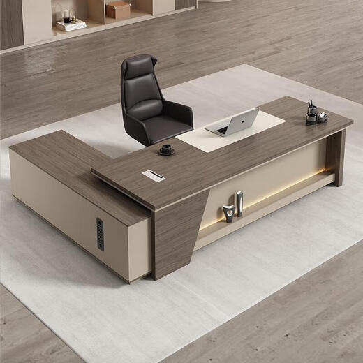 Boss desk simple modern office desk and chair combination executive desk supervisor desk manager desk president desk office furniture gray track + khaki 1.8 meters + boss chair + 2.4 meters filing cabinet
