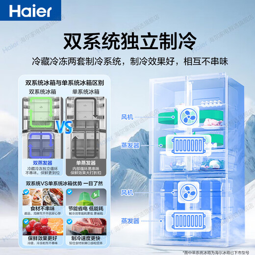 Haier refrigerator 25 years new model 502 liter dual system ultra-thin zero-embedded 60cm household four-door cross door commander lazy person first-class energy efficiency frequency conversion national subsidy 521 global sterilization and purification + oxygen barrier dry and wet storage + 594mm ultra-thin