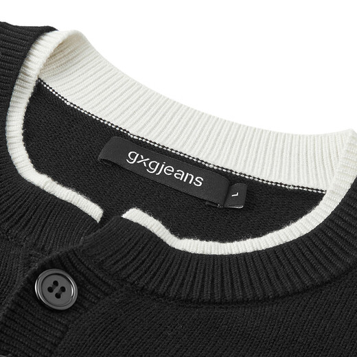 Gxg.jeans men's multi-color fake two-piece loose basic henley collar sweater for men 25 autumn new arrival black pre-sale after November 25th L (175)
