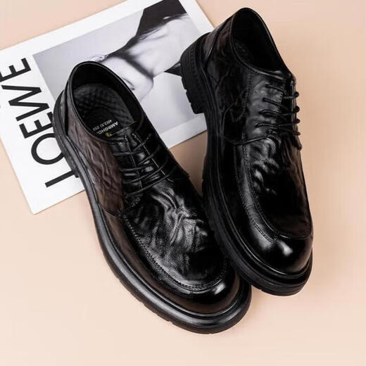 XO leather shoes for men, first-layer cowhide, 2025 autumn and winter formal business derby shoes, lace-up suit shoes, men's shoes, black 42
