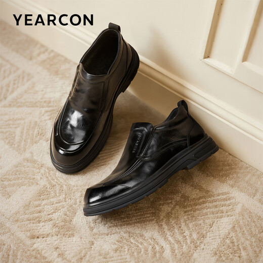 Yierkan men's shoes high-top genuine leather plus velvet warm business casual slip-on leather shoes for men 59851W black 42