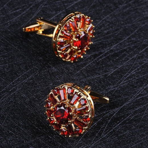 Lieshang Autumn New Gold Crimson Crystal Cufflinks French Shirt Cuffs Men's Fashion Business Gift Box Gold_Crimson Crystal_Awesome Cufflinks