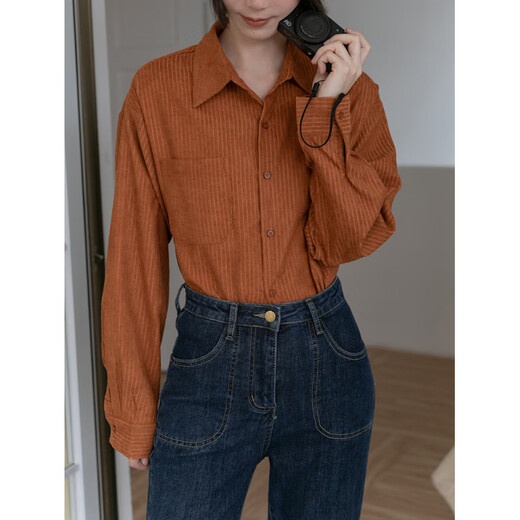 Semir blue corduroy shirt women's autumn and winter 2023 new inner layered sweater layered shirt two-piece top blue gray shirt S