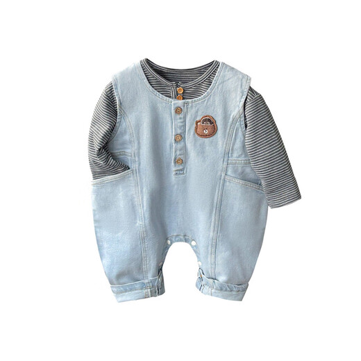 G.duck Little Yellow Duck official infant and children overalls spring and autumn 2025 new male and female baby denim jumpsuit autumn official gray bottoming shirt flagship 73cm