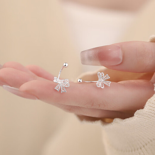 沄汧999 sterling silver needle earrings earrings for women 2025 new birthday gift girls niche earrings jewelry accessories hollow bow hook earrings pair