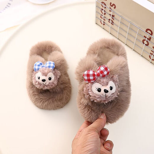 2024 New Princess Style Cute Shirley Rose Children's Furry Slippers Home Thick-Soled Anti-Slip Warm Baby Cotton Shoes Pink Cute Little Shirley Rose 30-31 (Inner Length 19.5cm)