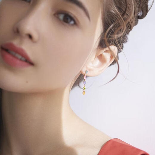 AHKAH women's earrings are exquisite, elegant, gorgeous and fashionable 18K gold pink tourmaline tanzanite date commuting picture color