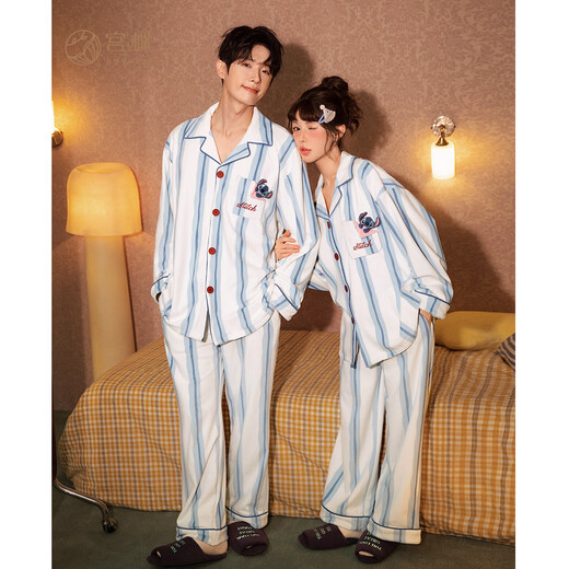 Gongdie Thermal Storage Disney Stitch Autumn and Winter Couple Pajamas Women's Warm Island Velvet Men's Home Clothes