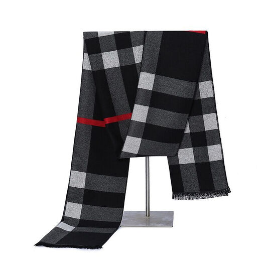 Ordos cashmere scarf men's plaid winter new Korean version thickened warm high-end gift scarf gray camel