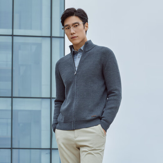 YOUNGOR Sweater Men's Autumn and Winter Young Men's Sweater Zipper Cardigan Cardigan Wool Blended Fabric 2 Colors Dark Gray VWHW619967CLA S 95c