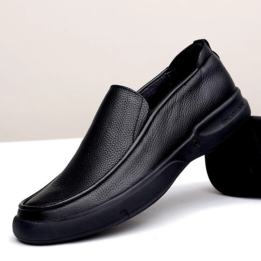 NEWMDER International Brand Business Casual Leather Shoes for Men 2025 New Winter Velvet Soft Leather Soft Sole Warm Men's Shoes High-end Black Velvet Spot Suda 41 (255mm)