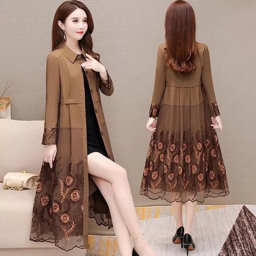 Prodigal gossip pick up-Chaqueta cortavientos con fugas para mujer, cárdigan de longitud media, nuevo estilo de primavera y otoño, color café 5XL, 2023