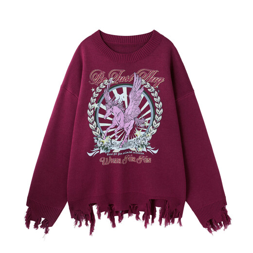 BJHG Reckless Printed Couple Sweater Women's Autumn and Winter 2025 New Heavy Fashion Brand Retro Round Neck Sweater Men's Zhu Ranhong M