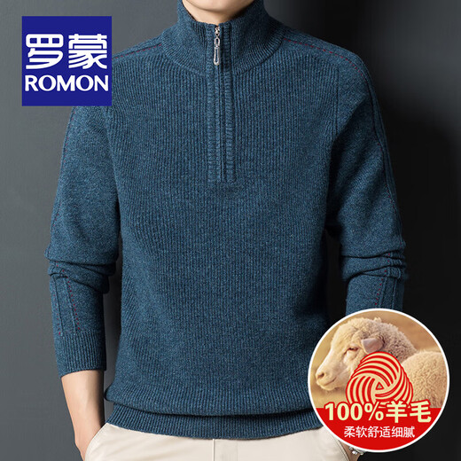 ROMON 100% sheep wool sweater men's half-zip stand-up collar sweater autumn and winter business casual middle-aged warm base sweater H-B03-10917 camel yellow M size 165/85A