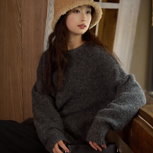 Nishimachi Village House (SETIROM) Lazy Sweater Women's Autumn and Winter New Loose Knitted Simple Mid-Length Top HD8104526 Dark Gray One Size