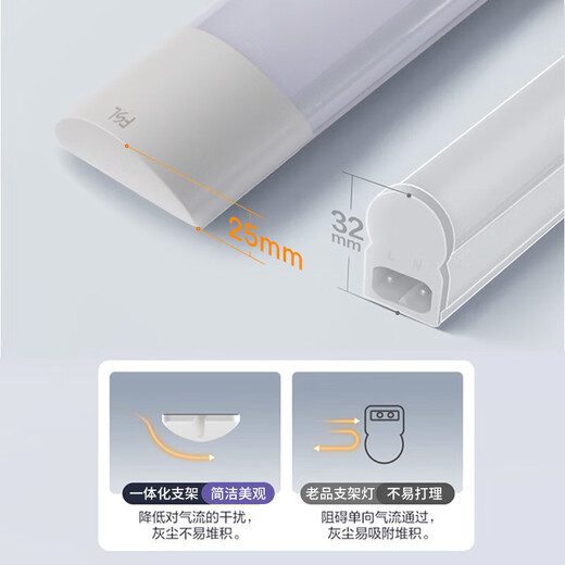 FSL Foshan Lighting High Color Rendering LED Three-Proof Integrated Light Tube 0.6 Meter 18W Super Bright Energy-Saving Strip Light Display Cabinet Office Wide Body Light White Light 6500K