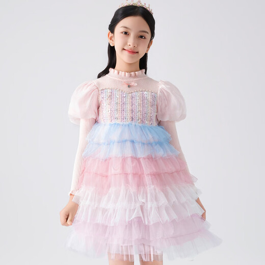 Disney (Disney) children's dress long-sleeved skirt autumn and winter knitted mesh princess dress TD3EQ007 rainbow pink 120