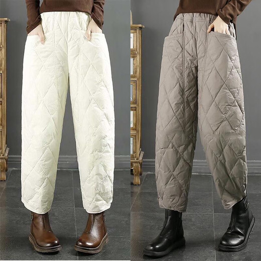 Jibai elderly down cotton pants women's outer wear loose plus fat plus size 2025 winter new thickened warm casual pants brown high quality quilted, card code size up one size XL recommended 115-130Jin Jin is equal to 0.5 kg
