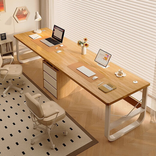 Double computer desk home wall-mounted long table bedroom desk simple modern student study office workbench quality double place pastoral color 240cm