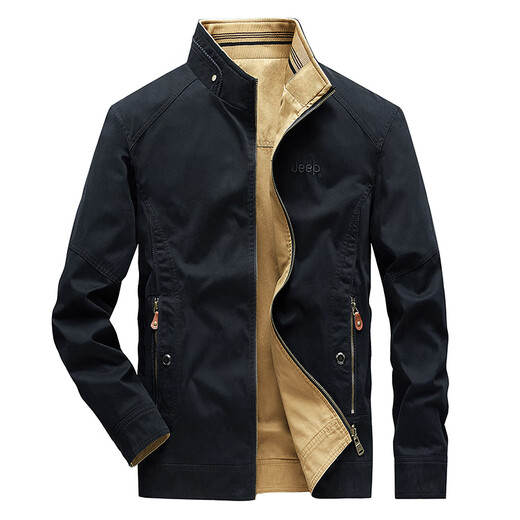 Jeep (JEEP) jacket men's spring and autumn outdoor windproof and warm reversible long-sleeved work jacket men's black blue XL