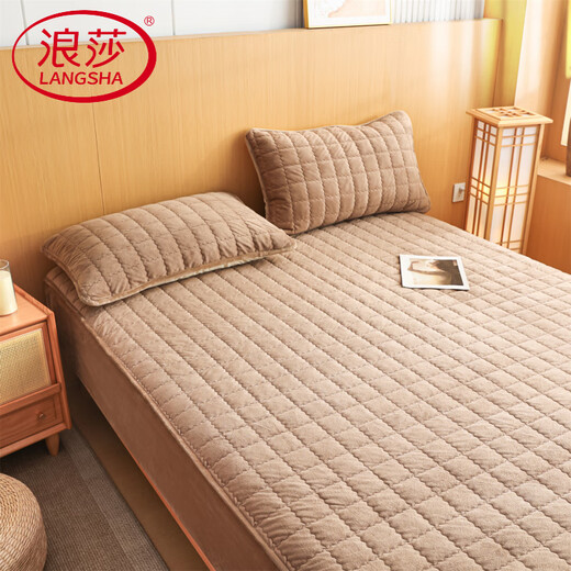 Langsha 2025 New Type A Baby Velvet Quilted Sheet Single Product Single Piece Mattress Protector Bed Protector Khaki Single Sheet 180cm*200cm