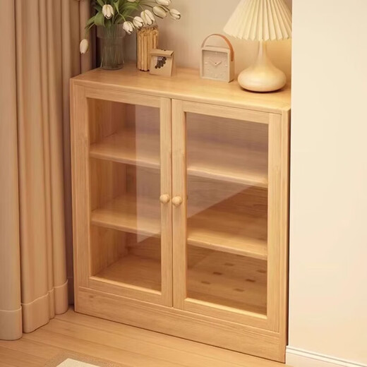 Solid wood bookshelf floor-standing storage rack low bookcase with cabinet door Japanese lattice cabinet living room bay window cabinet home storage cabinet pine four-layer drawer model 60*30*129