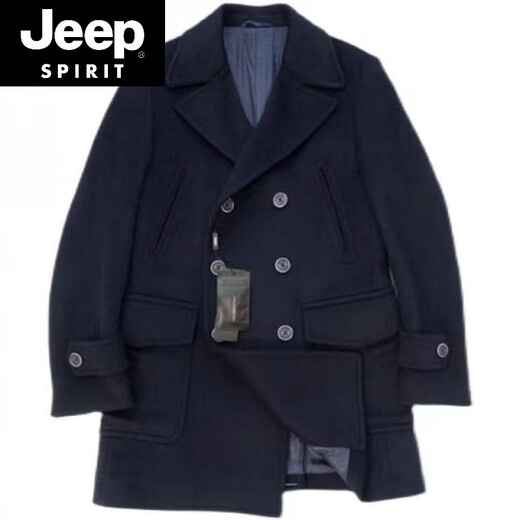 JEEP SPIRIT autumn and winter thickened wool coat men's double row casual navy short peacoat heavy woolen coat trendy dark blue L 135Jin Jin is equal to about 0.5 kg