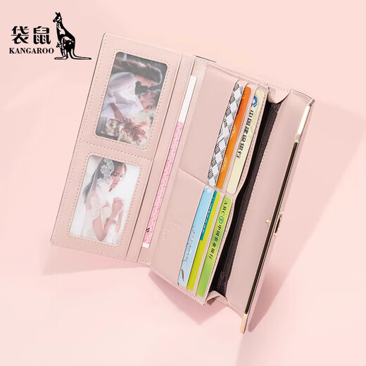 Kangaroo wallet ladies genuine leather new authentic niche fashionable long handbag large capacity wallet exquisite handbag trendy girly pink