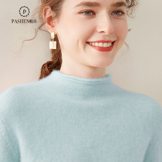 Pash autumn and winter curled half turtleneck thickened solid color cashmere sweater for women 35% cashmere simple base sweater SH-352 high-grade gray L