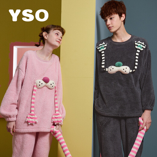 YSO Cool Cat Series Autumn and Winter Coral Velvet Couple Pajamas Casual Home Can be Weared Outside Home Clothing Set 2XL