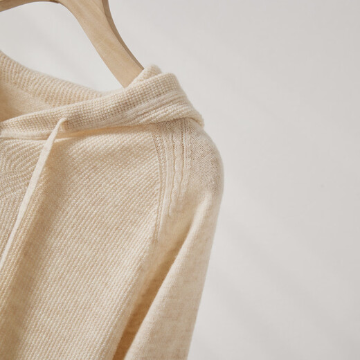 Chunzhu 100% pure wool hooded sweater, lazy style, versatile solid color pullover, warm sweater, women's top, cardigan, apricot XL (105CM)