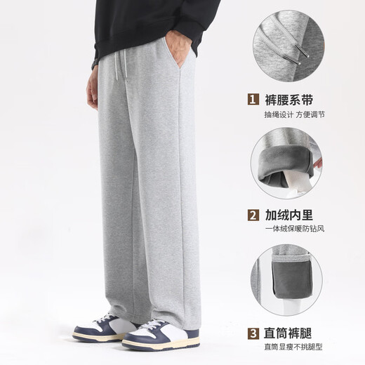 MINISO Men's Casual Pants Winter Loose and Comfortable Plus Velvet Warm Japanese Style Lazy Style Straight Pants Black L