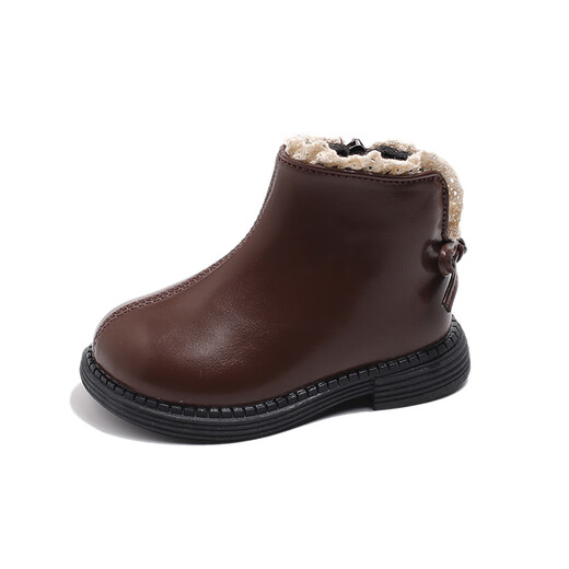 Tyrannis Yangma recommends girls' shoes princess short boots 2024 new autumn and winter fashion soft-soled leather boots for babies to learn brown 21_inner length 13.5cm