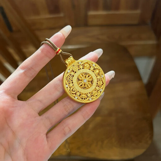 Wear Ruyi Diamond Eight Treasure Compass Sand Gold Pendant Simulated Gold Cross Necklace Filigree Sweater Alchemy Shop Women Large Diamond Eight Treasure Compass + Ruyi Rope